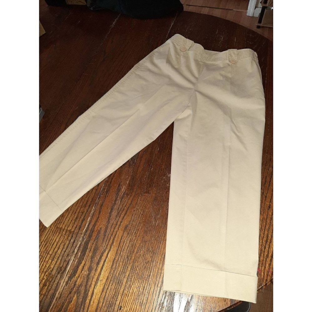 Size 6P Talbots Petite Stretch Mid Rise Khaki Tan Size Zip Capri Casual Pants